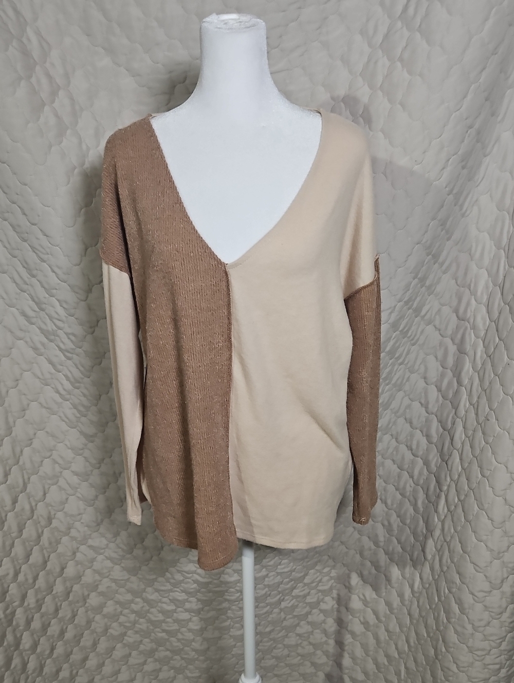 Bibi Colorblock Vee Neck Sweater
